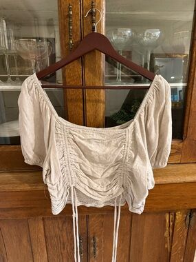 wild fable Cream Ruched Off-Shoulder Crop Top